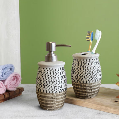 Ceramic Bathroom Accessory Set – Hand-Painted Dot Pattern, 4 Pieces - photo 3