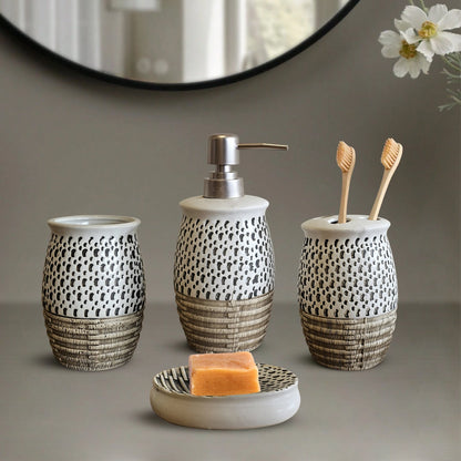 Ceramic Bathroom Accessory Set – Hand-Painted Dot Pattern, 4 Pieces - photo 4