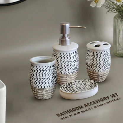 Ceramic Bathroom Accessory Set – Hand-Painted Dot Pattern, 4 Pieces - photo 6