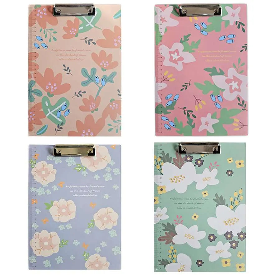 A4 Floral Clipboards with Ruler Edge – Pack of 4, Choice of 4 Designs
