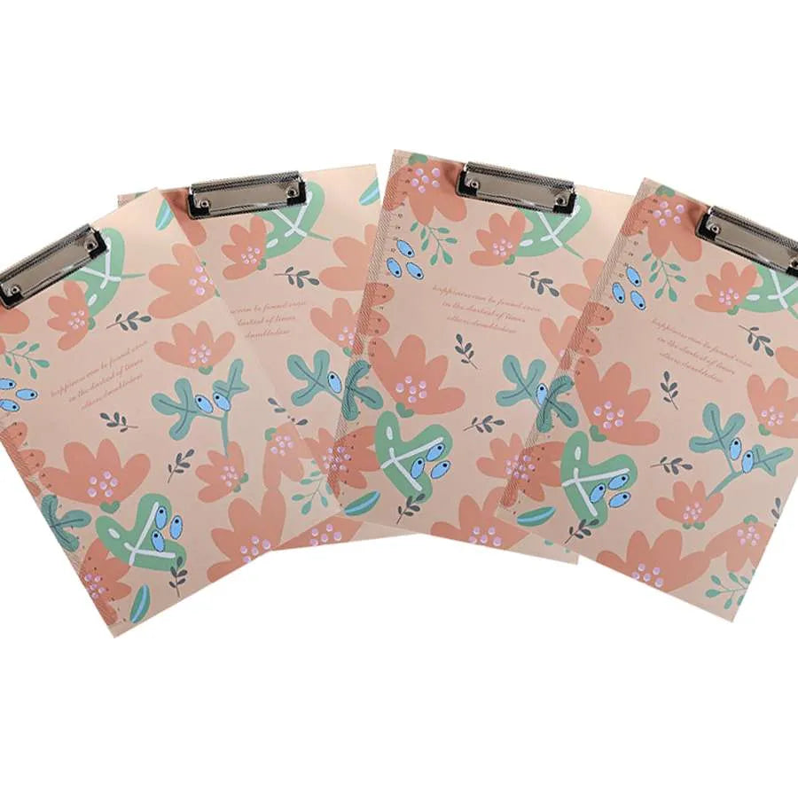 A4 Floral Clipboards with Ruler Edge – Pack of 4, Choice of 4 Designs - Peach Floral, Pack of 4