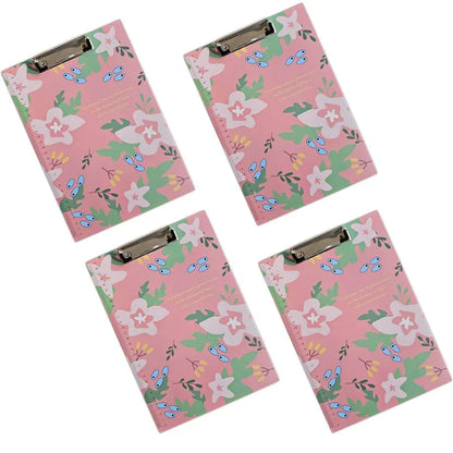 A4 Floral Clipboards with Ruler Edge – Pack of 4, Choice of 4 Designs - Rose Pink Floral, Pack of 4