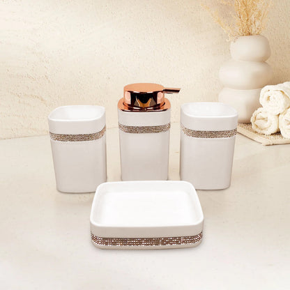 4-Piece Bathroom Accessory Set – Rose Gold Pump, Diamanté Band, Black or White - photo 3