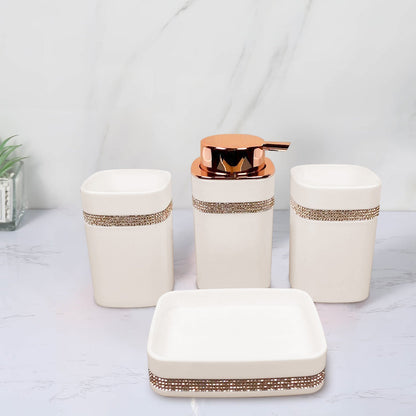 4-Piece Bathroom Accessory Set – Rose Gold Pump, Diamanté Band, Black or White - photo 6