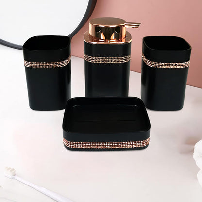 4-Piece Bathroom Accessory Set – Rose Gold Pump, Diamanté Band, Black or White - photo 7