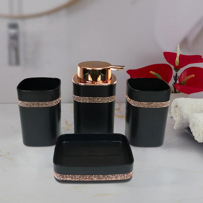 4-Piece Bathroom Accessory Set – Rose Gold Pump, Diamanté Band, Black or White - photo 2