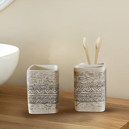 Carved Stone-Effect Bathroom Set – Egyptian Pattern, 3 Pieces, Beige - photo 5