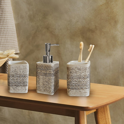 Carved Stone-Effect Bathroom Set – Egyptian Pattern, 3 Pieces, Beige - photo 2