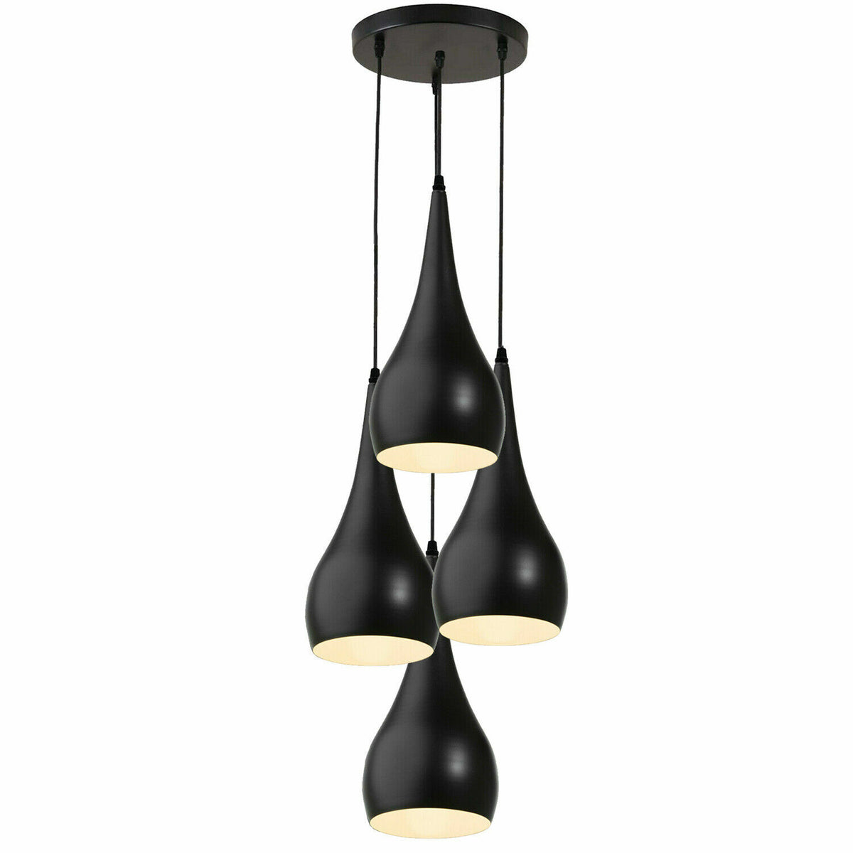 4-Light Teardrop Pendant – Black Metal Shades, Black Rose, E27