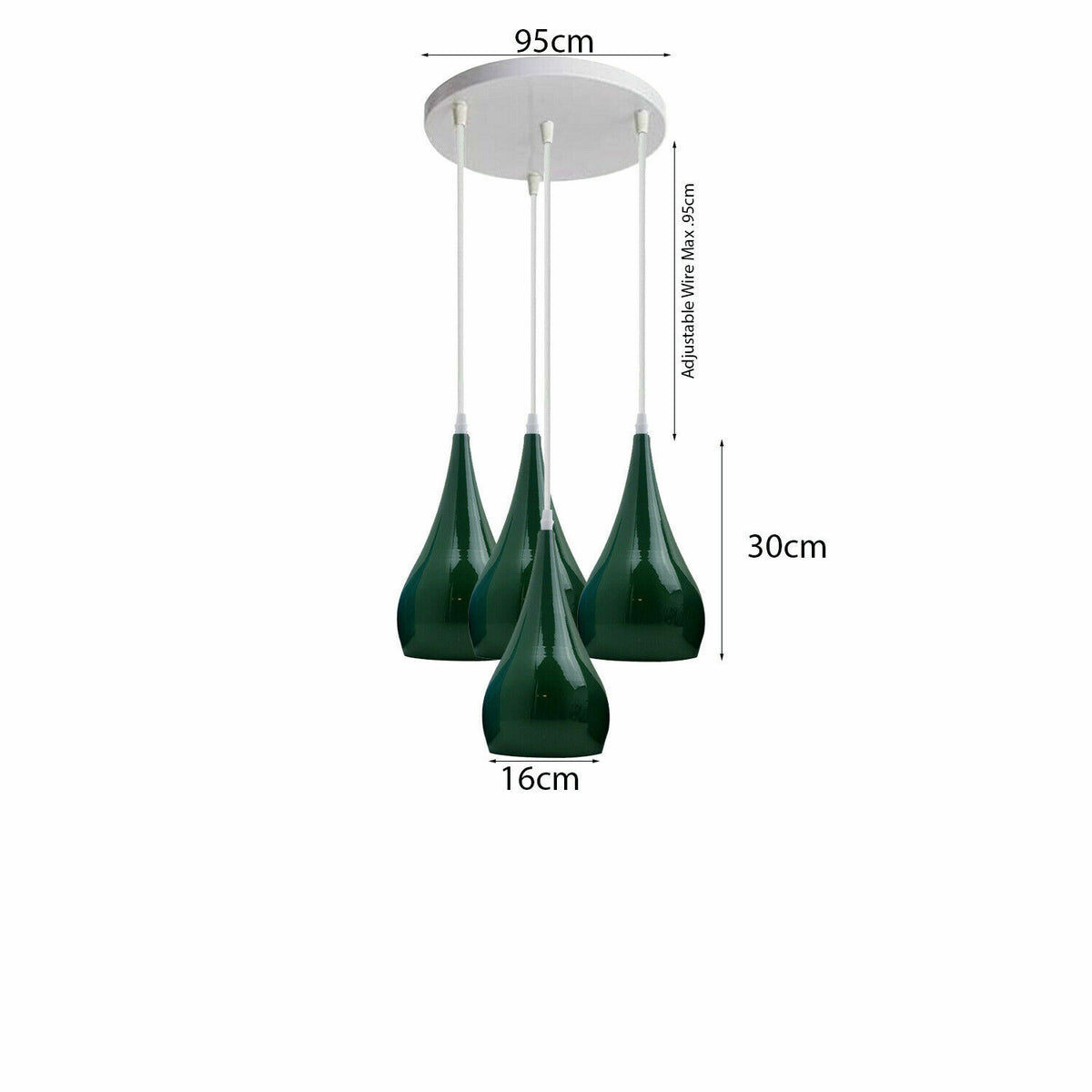 4-Light Teardrop Pendant Cluster – White Plate, 7 Shade Colours - photo 2