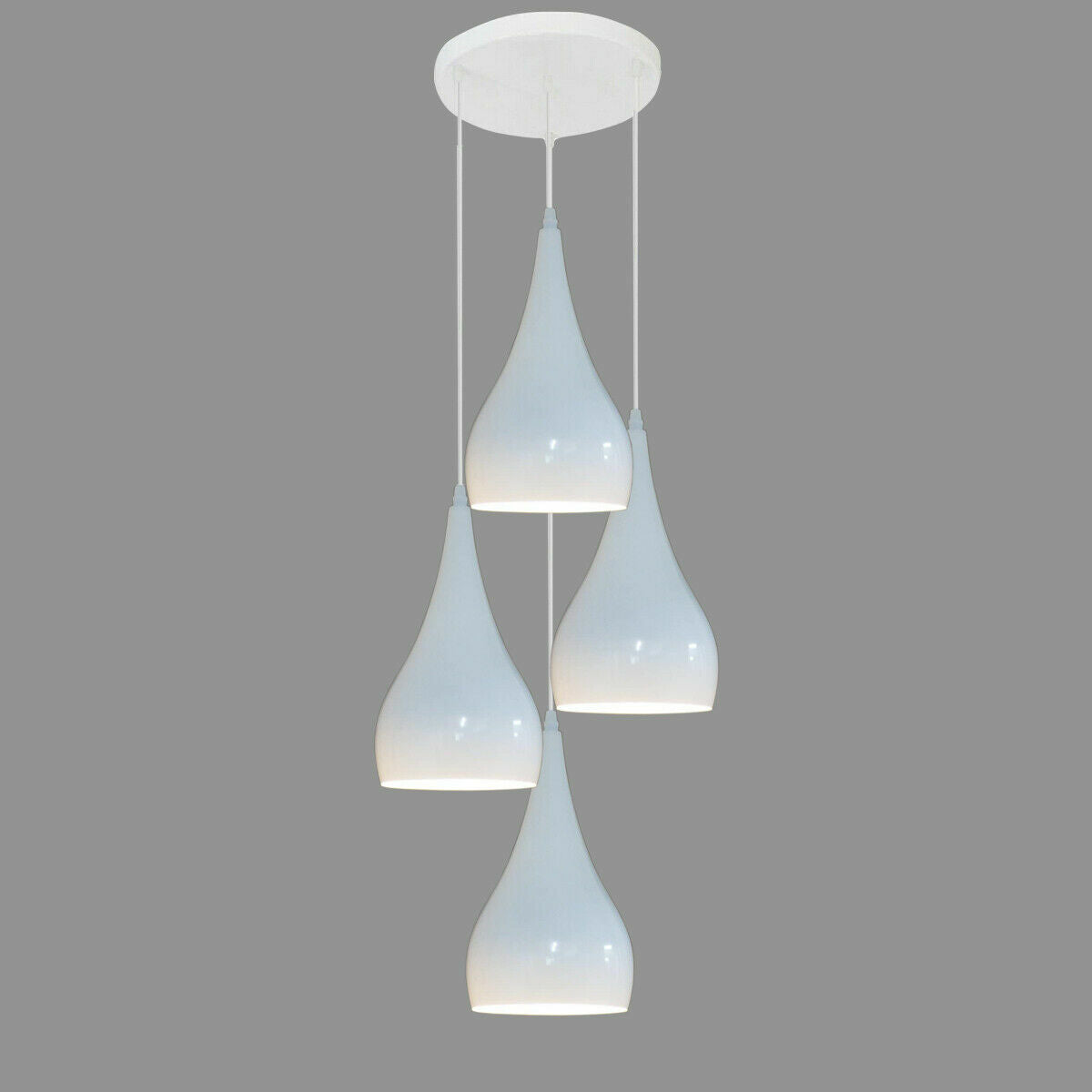 4-Light Teardrop Pendant Cluster – White Plate, 7 Shade Colours - White, Teardrop 16 cm White, Without Bulb
