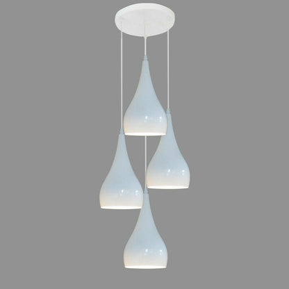 4-Light Teardrop Pendant Cluster – White Plate, 7 Shade Colours - White, Teardrop 16 cm White, Without Bulb