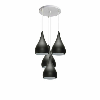4-Light Teardrop Pendant Cluster – White Plate, 7 Shade Colours - White, Teardrop 16 cm Black, Without Bulb