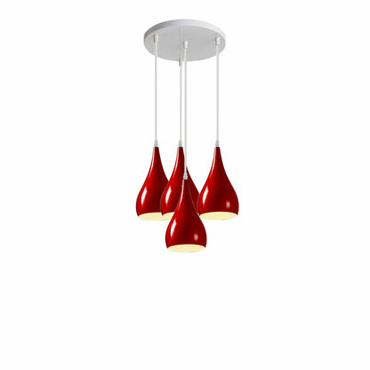 4-Light Teardrop Pendant Cluster – White Plate, 7 Shade Colours - White, Teardrop 16 cm Red, Without Bulb