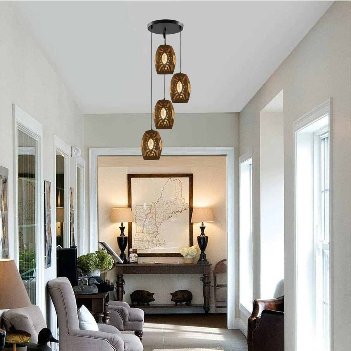 4-Light Cascade Pendant – Bronze-Tone Eyeball Shades, E27 - photo 2