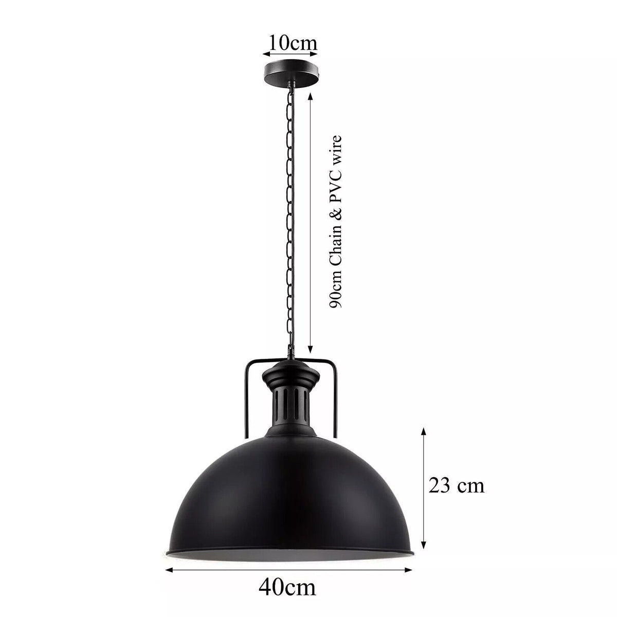 Large Black Pendant Light with Chain – 40 cm Metal Dome, E27 - photo 2