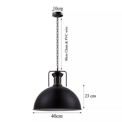 Large Black Pendant Light with Chain – 40 cm Metal Dome, E27 - photo 2