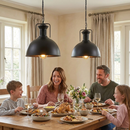 Large Black Pendant Light with Chain – 40 cm Metal Dome, E27 - photo 4