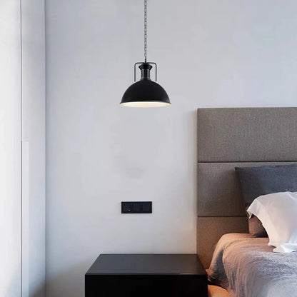 Large Black Pendant Light with Chain – 40 cm Metal Dome, E27 - photo 5