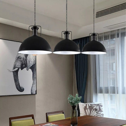 Large Black Pendant Light with Chain – 40 cm Metal Dome, E27 - photo 7