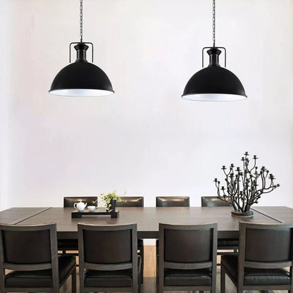 Large Black Pendant Light with Chain – 40 cm Metal Dome, E27 - photo 8