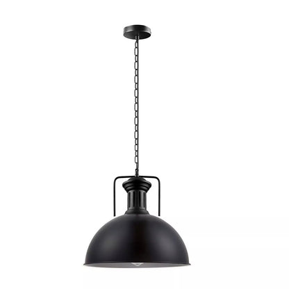 Large Black Pendant Light with Chain – 40 cm Metal Dome, E27 - Black, Dome 40 cm Black & White Inner, Without Bulb