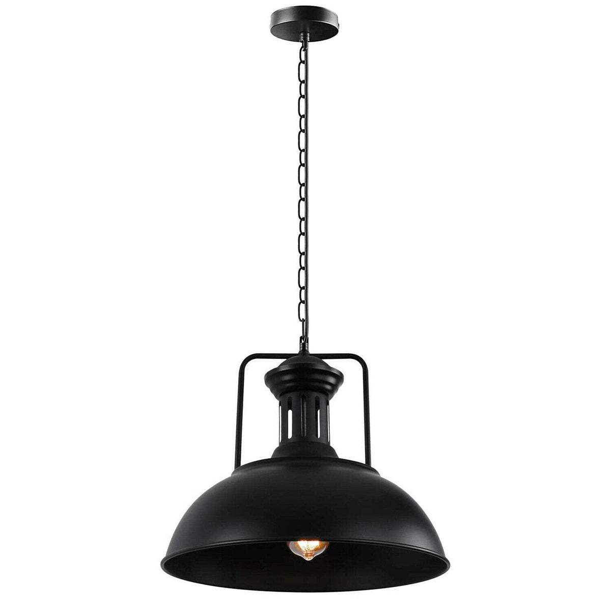 Large Black Pendant Light with Chain – 40 cm Metal Dome, E27 - photo 11