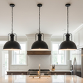 Large Black Pendant Light with Chain – 40 cm Metal Dome, E27