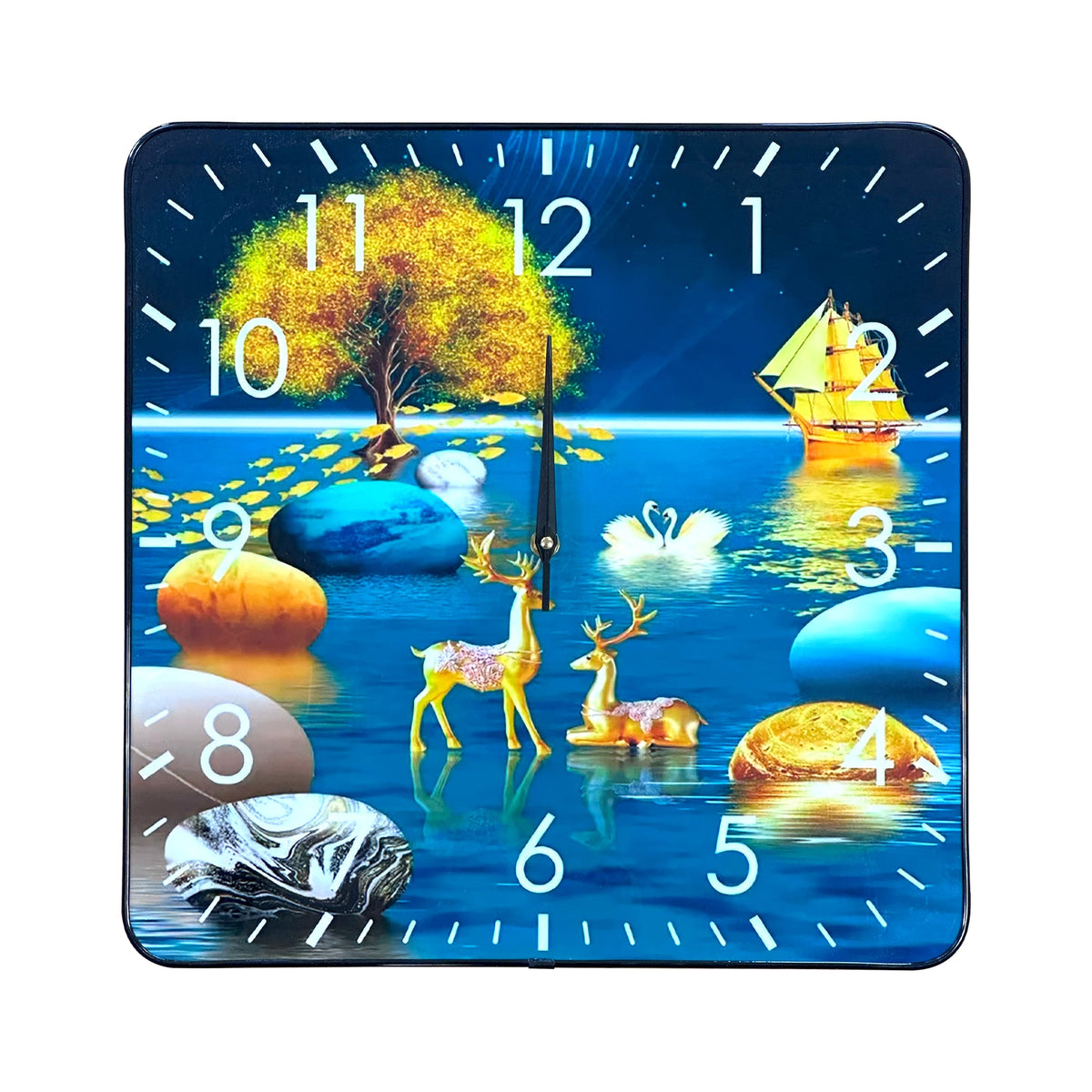 Square Art Clock – 40 cm, Blue Lake or Brown Mountain Scene, Wall or Shelf