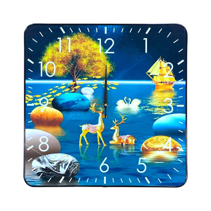 Square Art Clock – 40 cm, Blue Lake or Brown Mountain Scene, Wall or Shelf