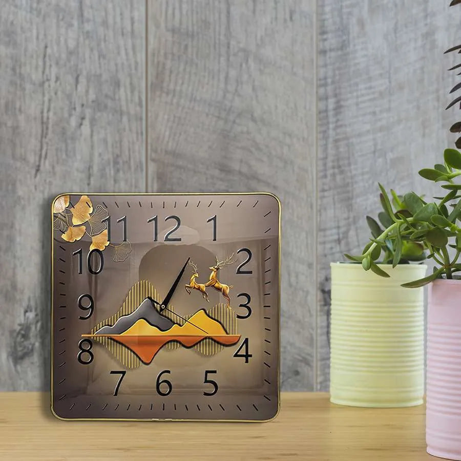 Square Art Clock – 40 cm, Blue Lake or Brown Mountain Scene, Wall or Shelf - photo 5