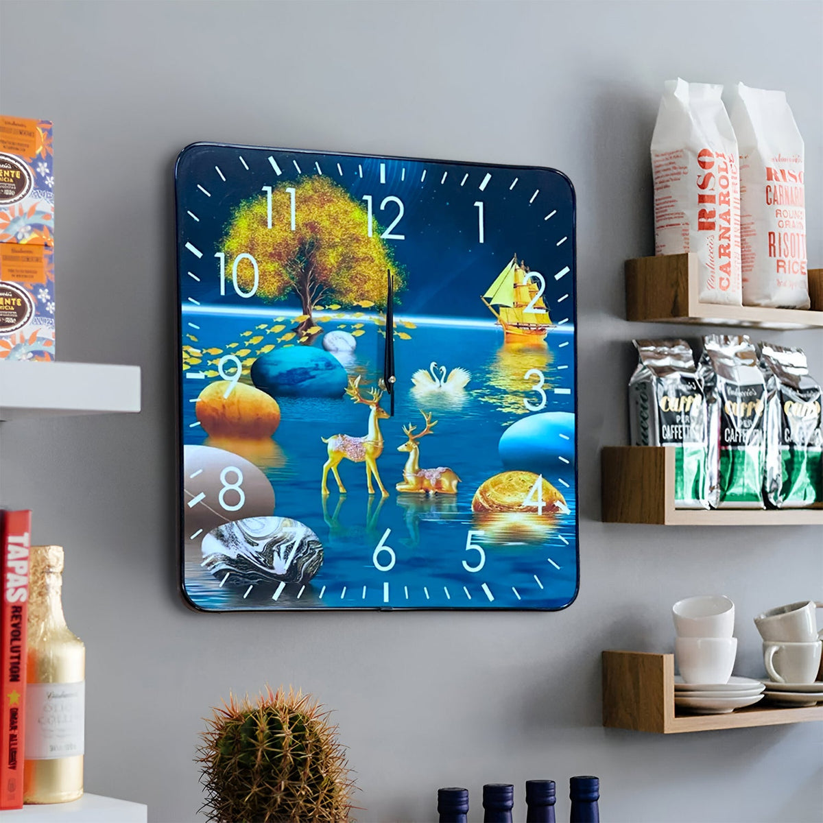 Square Art Clock – 40 cm, Blue Lake or Brown Mountain Scene, Wall or Shelf - photo 7