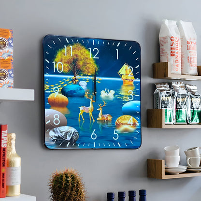 Square Art Clock – 40 cm, Blue Lake or Brown Mountain Scene, Wall or Shelf - photo 7