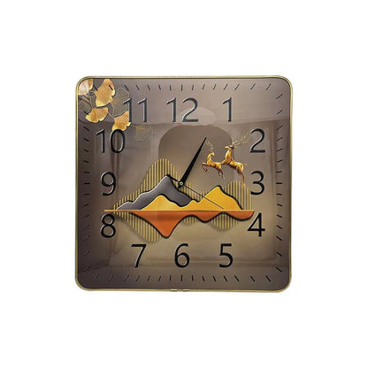 Square Art Clock – 40 cm, Blue Lake or Brown Mountain Scene, Wall or Shelf - Brown, Mountain Scene