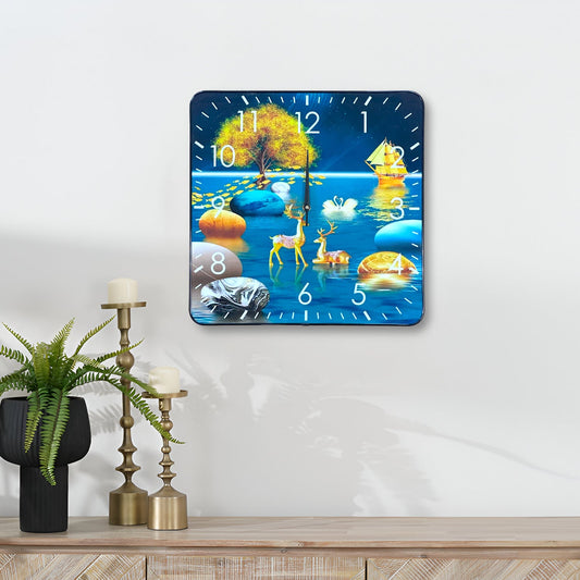 Square Art Clock – 40 cm, Blue Lake or Brown Mountain Scene, Wall or Shelf - photo 2