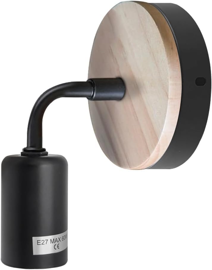 Vintage Wall Lights Industrial Wooden and Metal Wall Lamp Wall-Mounted E27 60W Max Edison Lamp Holder for Bedroom, Living Room, Office