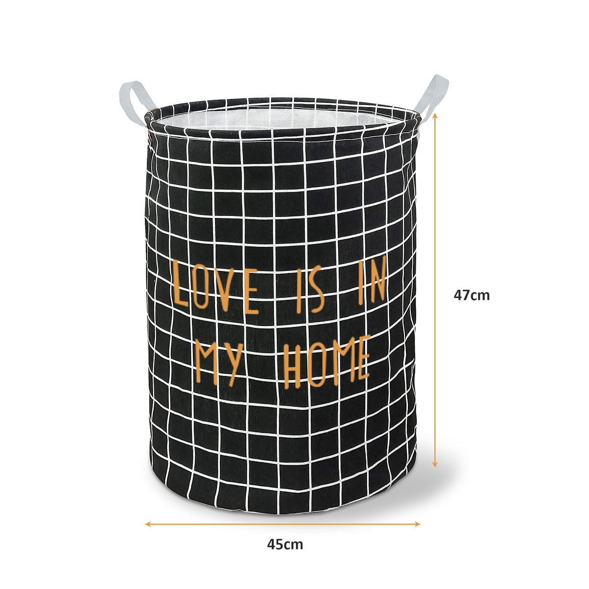 Grid Print Laundry Basket – 'Love Is in My Home', 45 x 47 cm, Black or White - photo 3