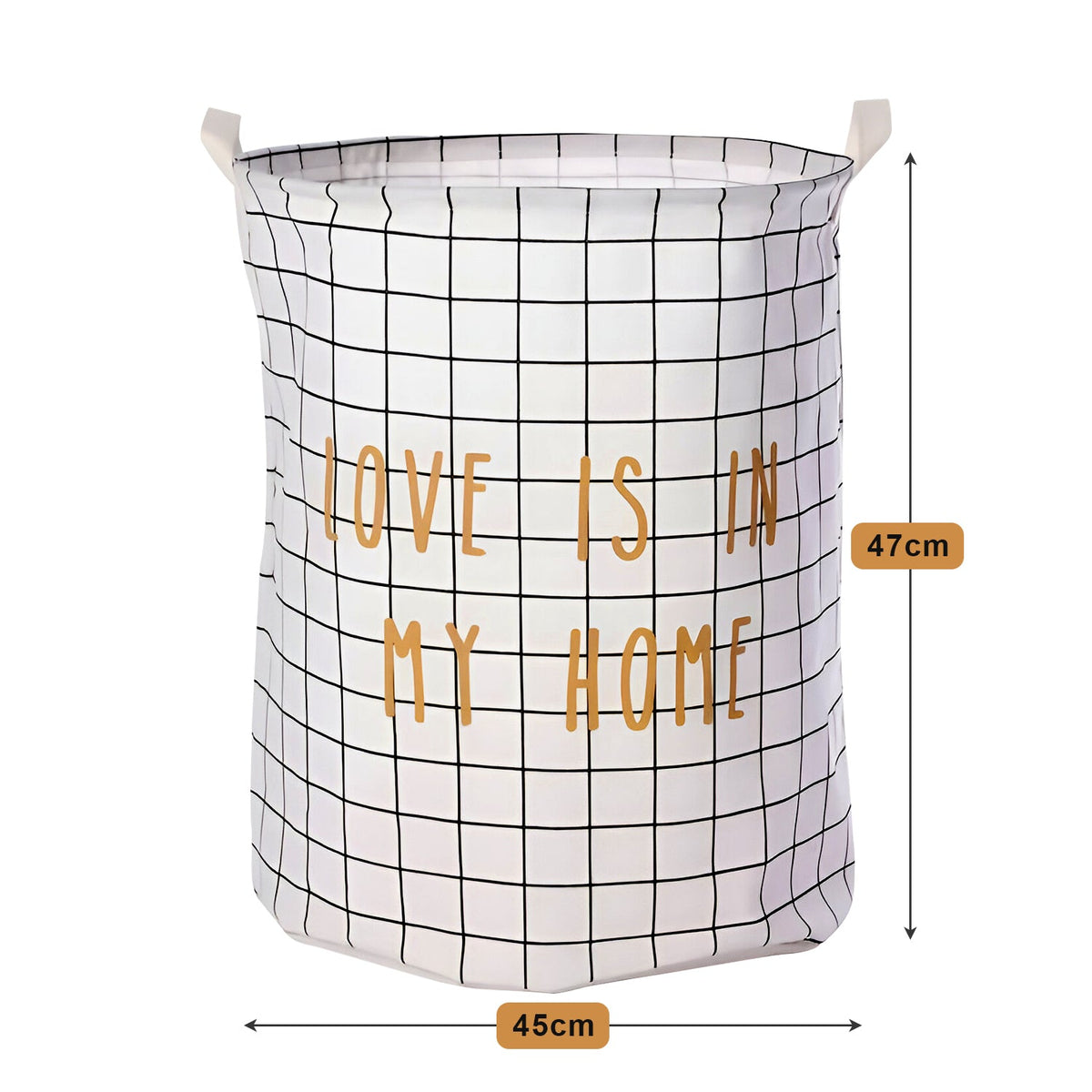 Grid Print Laundry Basket – 'Love Is in My Home', 45 x 47 cm, Black or White - photo 4
