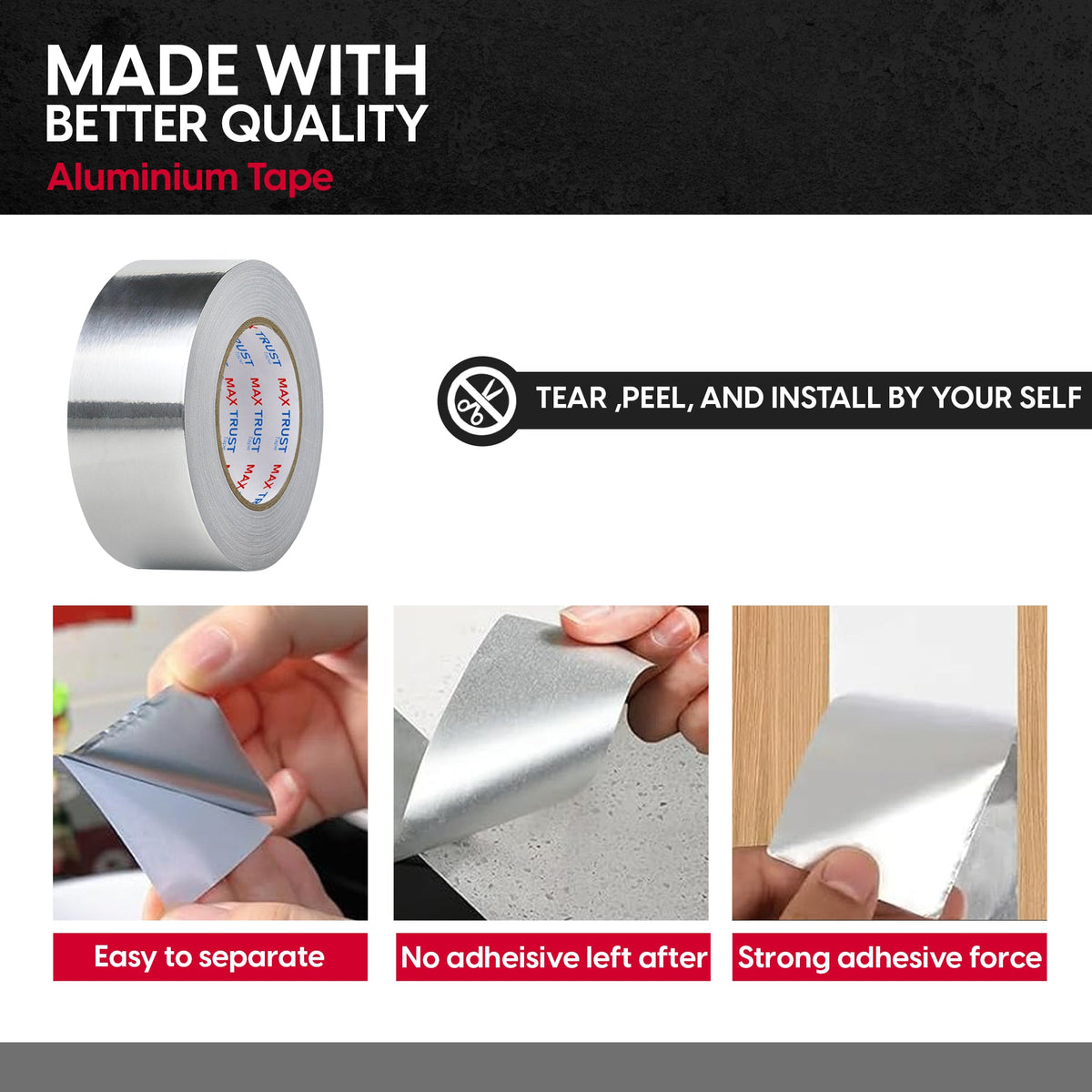 Aluminium Foil Tape – 48 mm x 45 m, Waterproof, 1 or 6 Rolls - photo 4