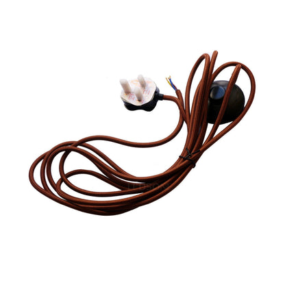4 m Fabric Cable with Foot Switch & UK Plug – Brown, Gold or Blue & White - Brown, No Shade, Without Bulb
