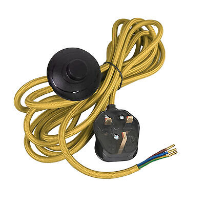 4 m Fabric Cable with Foot Switch & UK Plug – Brown, Gold or Blue & White - Gold, No Shade, Without Bulb