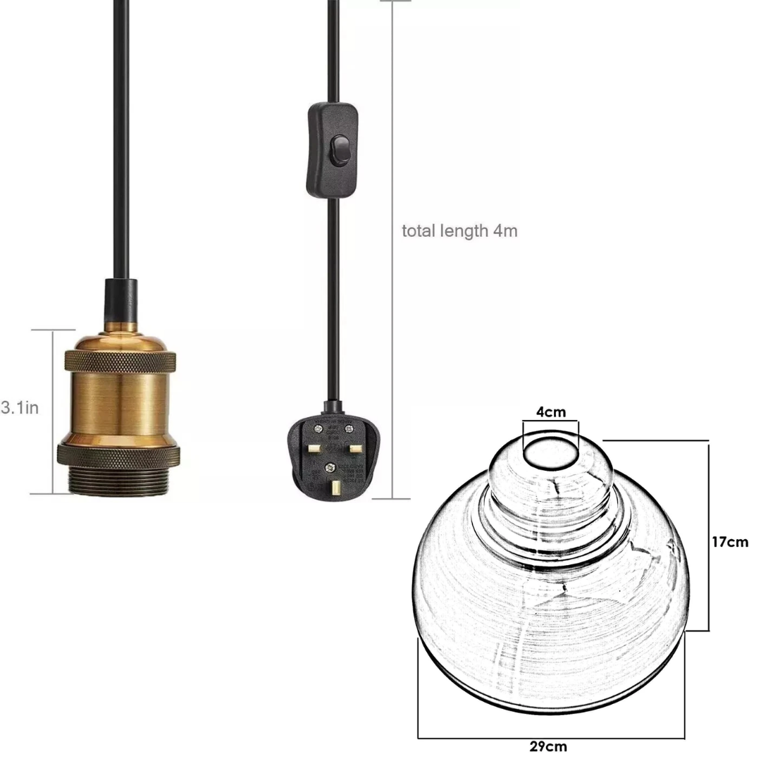 Plug-In Swag Pendant Light – 4 m Cable, On/Off Switch, Curvy Dome Shade - photo 2