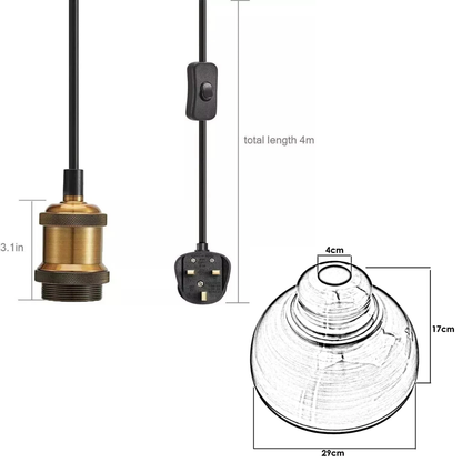 Plug-In Swag Pendant Light – 4 m Cable, On/Off Switch, Curvy Dome Shade - photo 2
