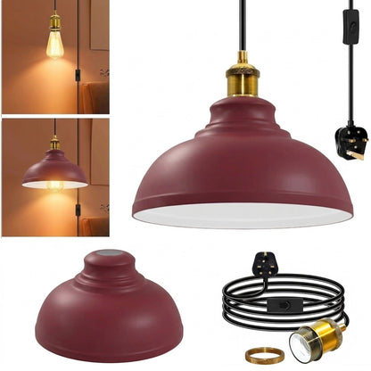 Plug-In Swag Pendant Light – 4 m Cable, On/Off Switch, Curvy Dome Shade - Standard, Curvy 29 cm Burgundy, Without Bulb