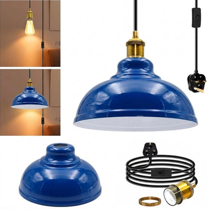 Plug-In Swag Pendant Light – 4 m Cable, On/Off Switch, Curvy Dome Shade - Standard, Curvy 29 cm Navy Blue, Without Bulb