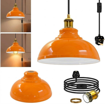 Plug-In Swag Pendant Light – 4 m Cable, On/Off Switch, Curvy Dome Shade - Standard, Curvy 29 cm Orange, Without Bulb