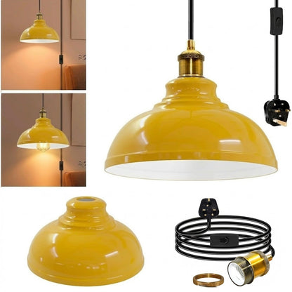Plug-In Swag Pendant Light – 4 m Cable, On/Off Switch, Curvy Dome Shade - Standard, Curvy 29 cm Yellow, Without Bulb