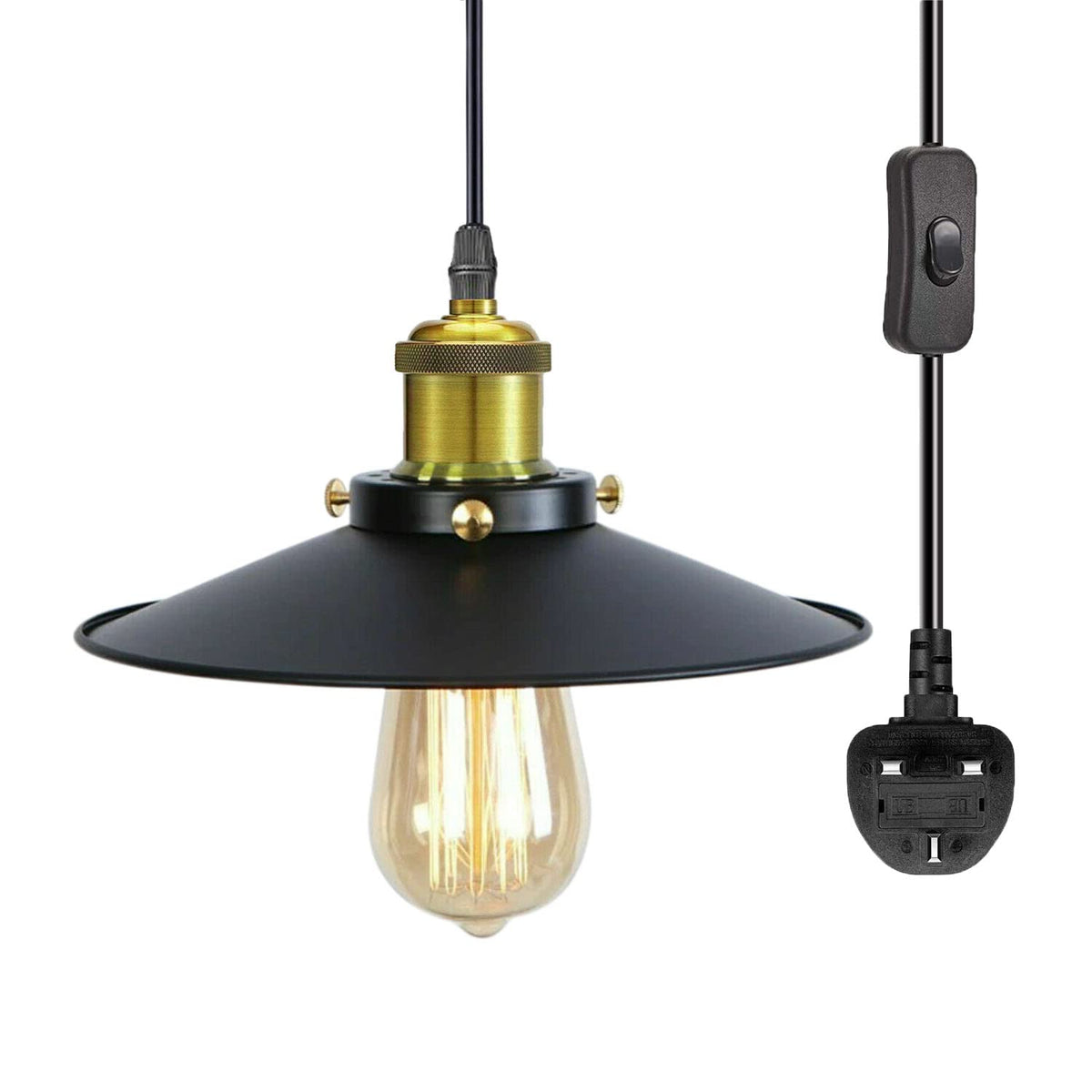 Plug-In Swag Pendant Light – 4 m Cable, On/Off Switch, Curvy Dome Shade - Standard, Flat Black, Without Bulb