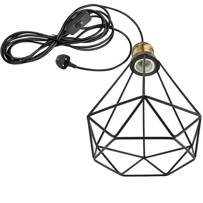 Plug-In Swag Pendant Light – 4 m Cable, On/Off Switch, Curvy Dome Shade - Standard, Diamond Wire Cage Black, Without Bulb