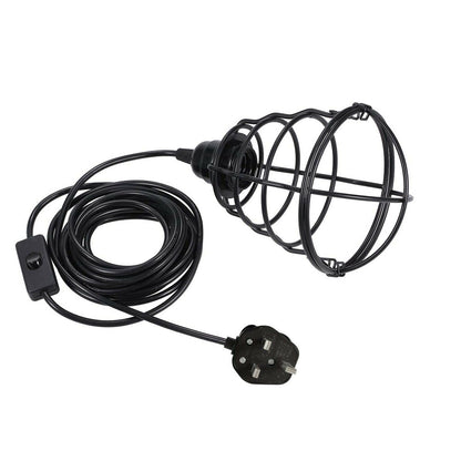 Plug-In Cage Pendant Light – 4 m Black Flex, Switch, UK Plug, E27 - Black, Bulb Guard Cage Black, Without Bulb